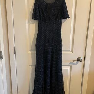 ALEXACHUNG Navy Polka Dot Crepe Dress – Size 2